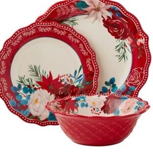 The Pioneer Woman Wishful Rose Red and Cream Floral Dinnerware Set
